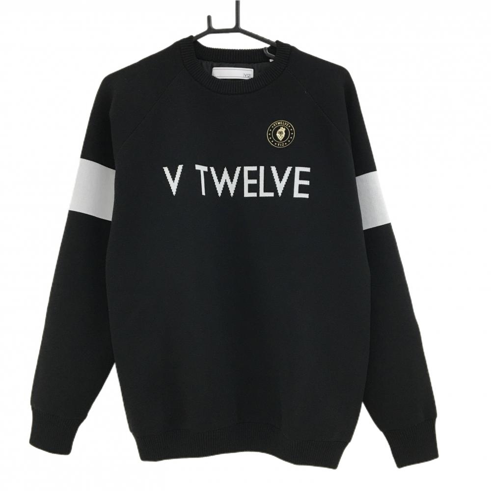 【超美品】ヴィトゥエルヴ セーター 黒×白 フロントロゴ 裏地付 ニット メンズ M ゴルフウェア 2024年モデル V12