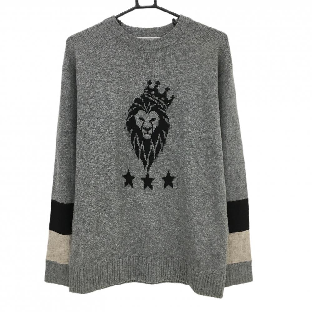 V12 セーター グレー×黒 フロントロゴ ウール混 ニット  メンズ L ゴルフウェア V12