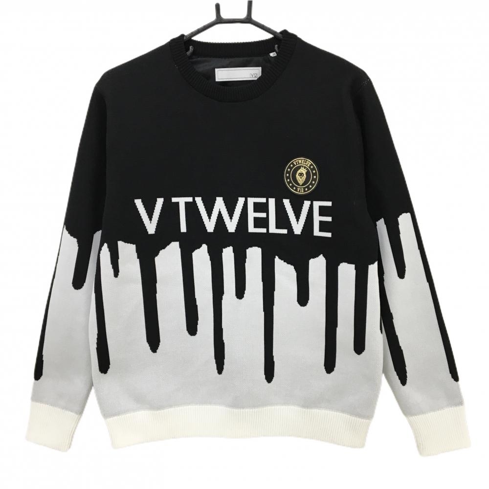 【美品】V12 セーター 黒×白 フロントロゴ MELT KNIT ニット  メンズ M ゴルフウェア 2023年モデル V12