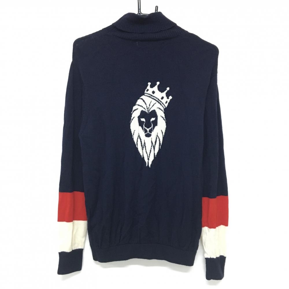 V12 タートルネックセーター ネイビー×白 フロントロゴ 背面星 ウール