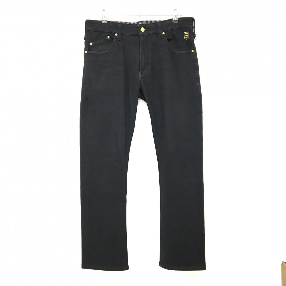 【美品】エドウィンゴルフ パンツ 杢黒 ロゴワッペン ティー装着可 裏微起毛 メンズ L ゴルフウェア EDWIN GOLF