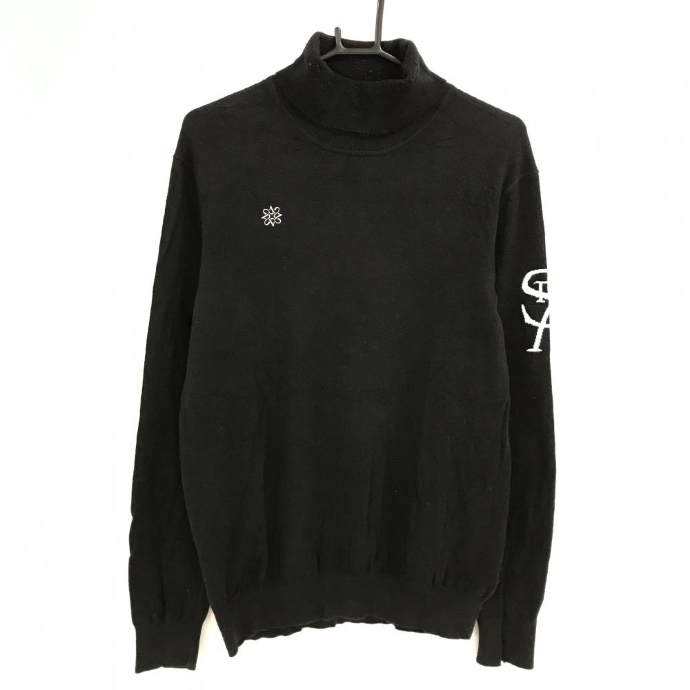 セントアンドリュース タートルネックセーター 黒×白 ニット コットン混 ハイネック メンズ L ゴルフウェア St ANDREWS