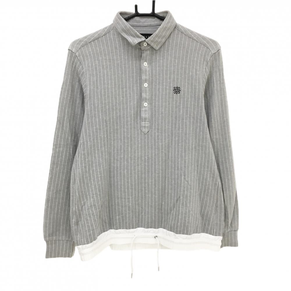 セントアンドリュース 長袖ポロシャツ グレー×白 ストライプ ロゴ刺しゅう 表微起毛 メンズ M ゴルフウェア St ANDREWS