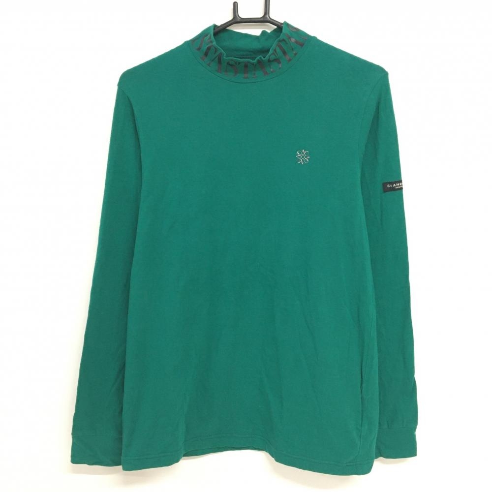 セントアンドリュース 長袖ハイネックシャツ グリーン×黒 ネックプリント 袖ワッペン メンズ L ゴルフウェア St ANDREWS