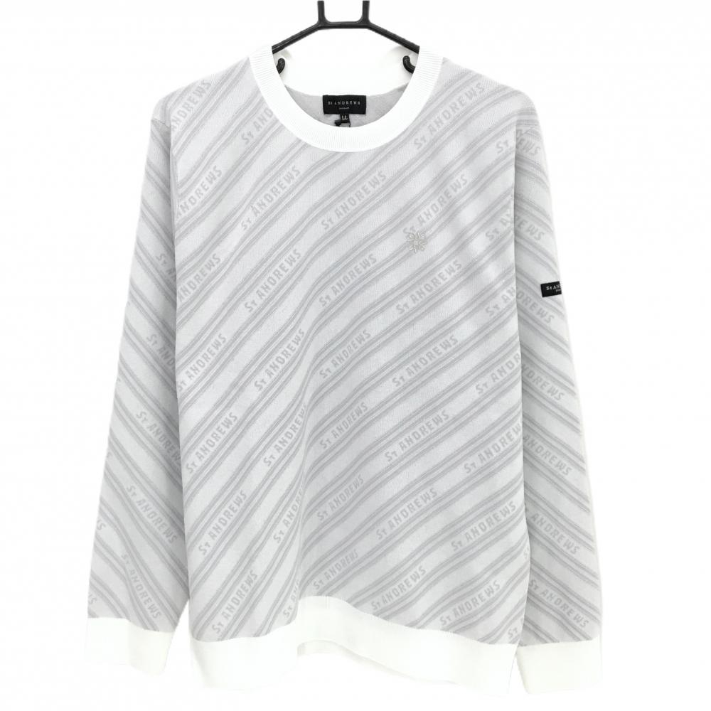 【新品】セントアンドリュース セーター 白×ライトグレー シルバーラメ 斜めロゴ総柄 ニット メンズ LL ゴルフウェア St ANDREWS