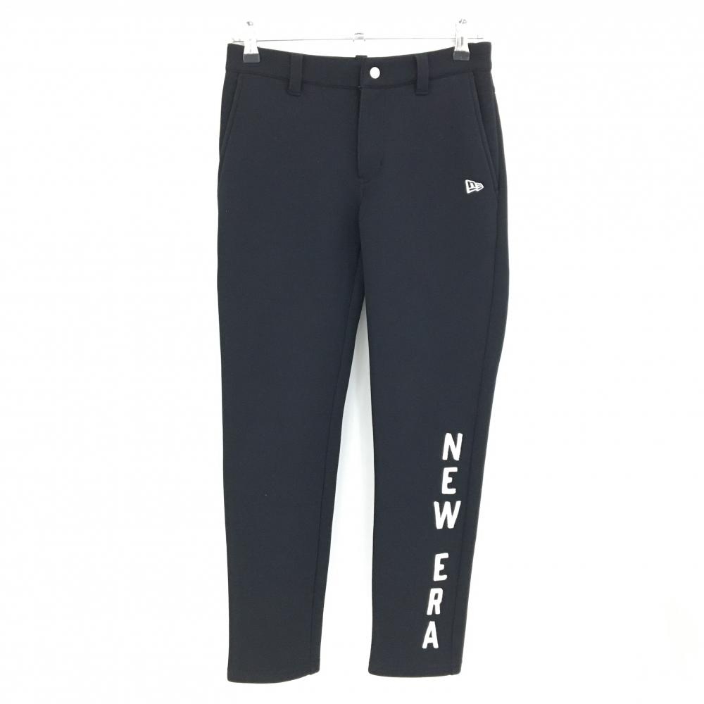 【超美品】ニューエラ パンツ 黒×白 裾ロゴ刺しゅう ウエスト一部ゴム  メンズ SMALL ゴルフウェア New Era