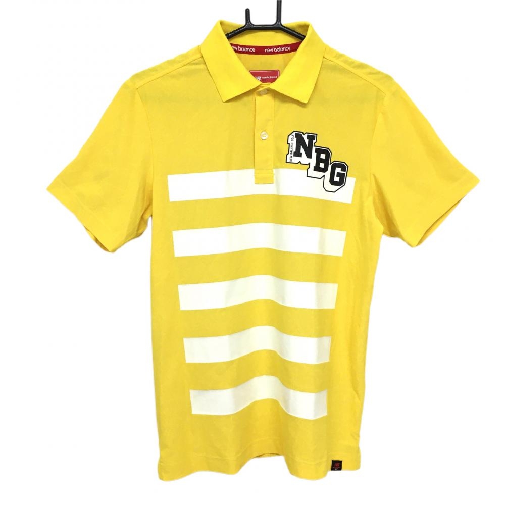 美品】ニューバランスゴルフ 半袖ポロシャツ イエロー×白 一部ボーダー