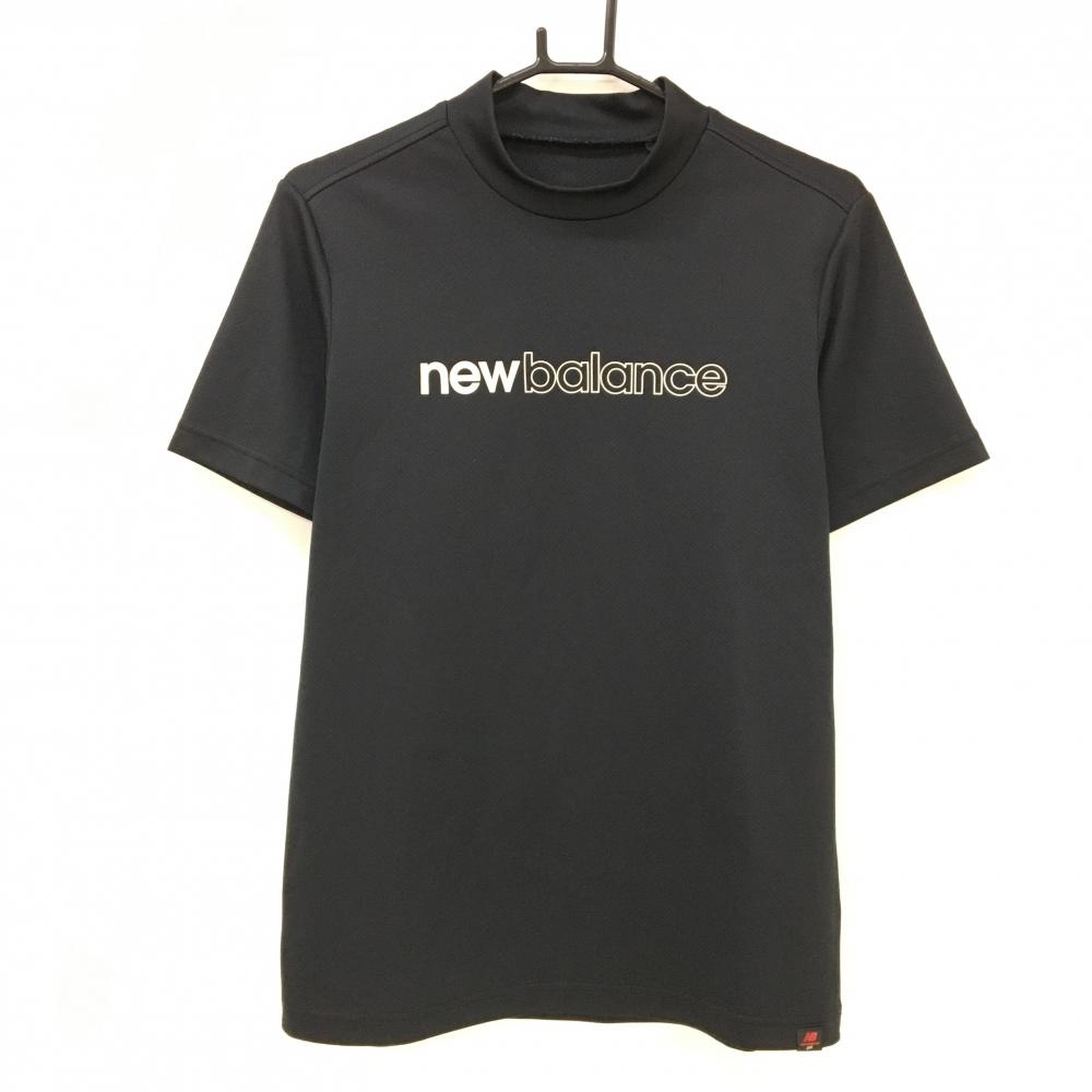 ニューバランス 半袖ハイネックシャツ 黒×白 ロゴプリント メンズ 5(L) ゴルフウェア New Balance