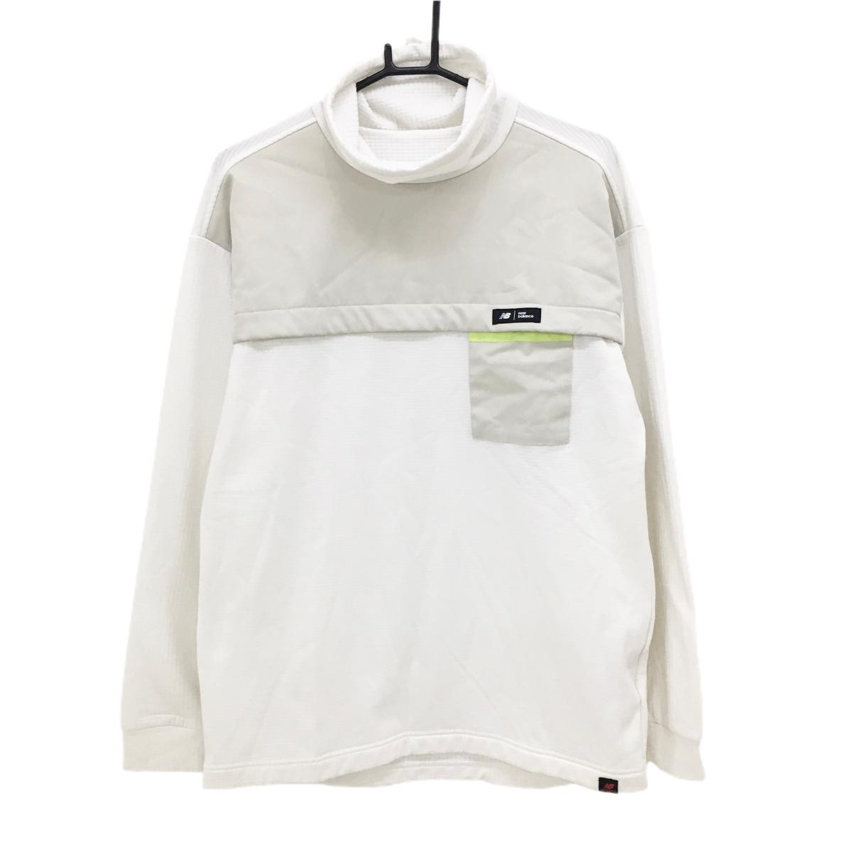【美品】ニューバランスゴルフ 長袖ハイネックシャツ 白×ベージュ 裏起毛 切替素材 メンズ 6(XL) ゴルフウェア New Balance