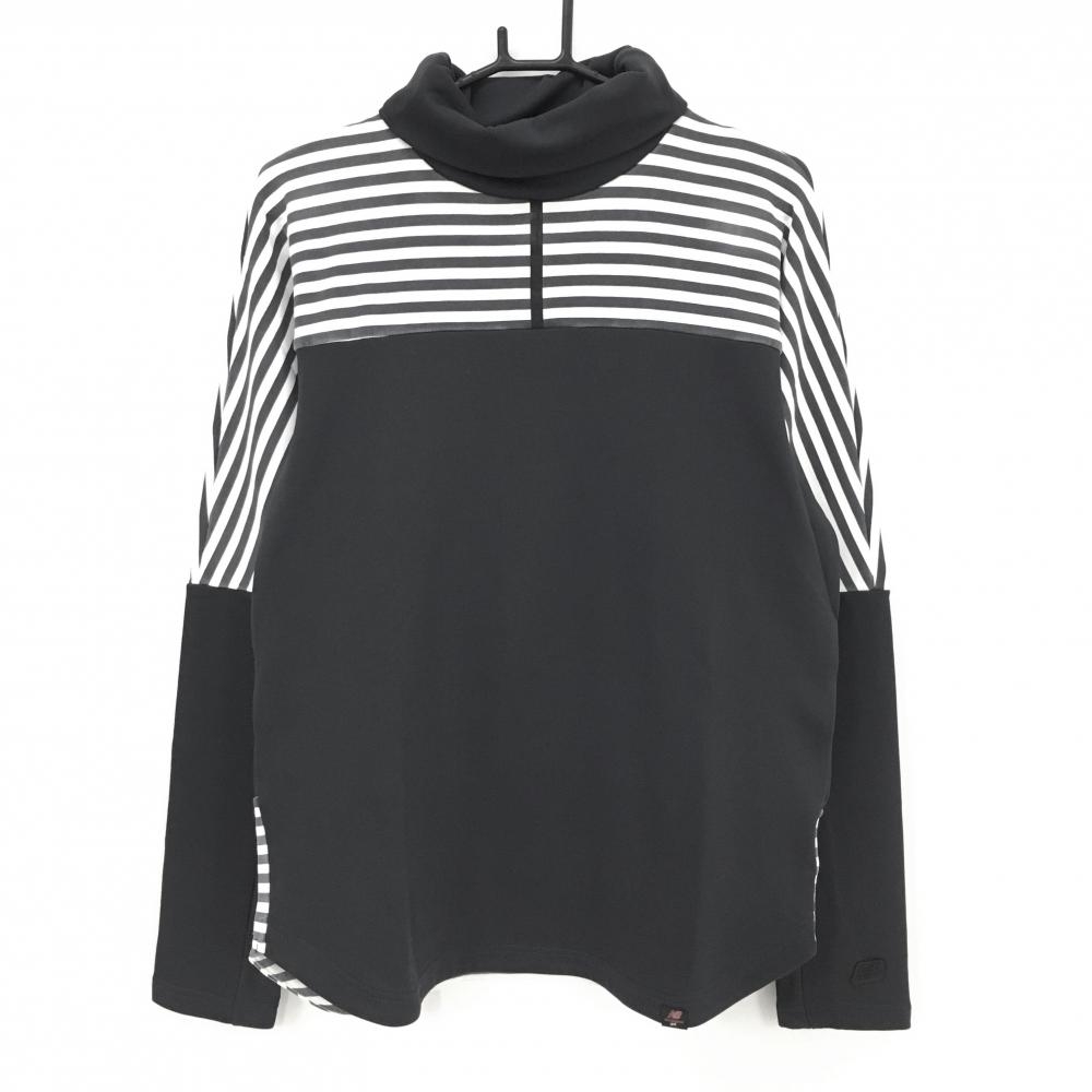 ニューバランスゴルフ 長袖タートルネックシャツ ダークグレー×白 上部ボーダー 裏起毛 メンズ 6(XL) ゴルフウェア New Balance