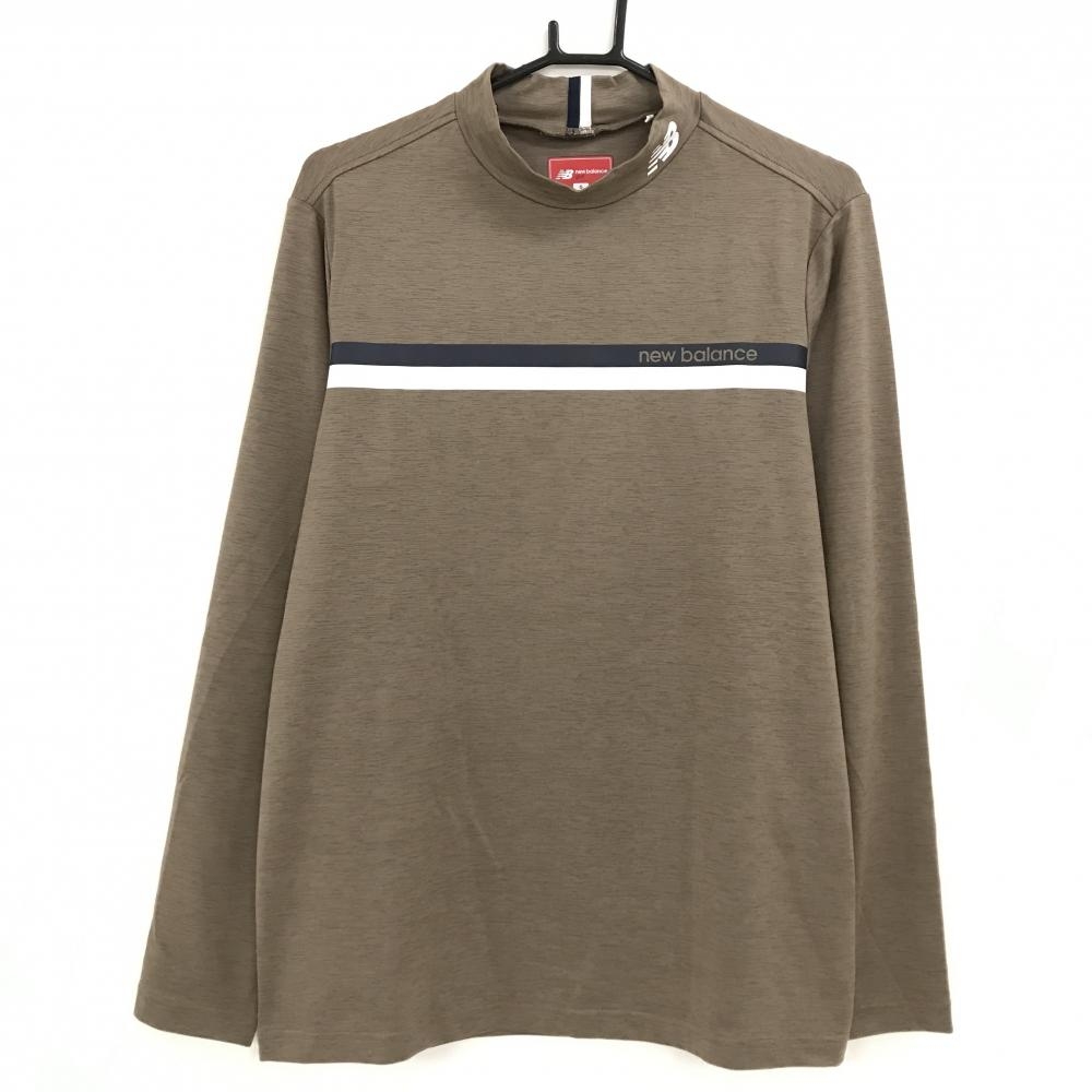 【超美品】ニューバランスゴルフ 長袖ハイネックシャツ ブラウン×白 胸元ライン  メンズ 6(XL) ゴルフウェア 2024年モデル New Balance