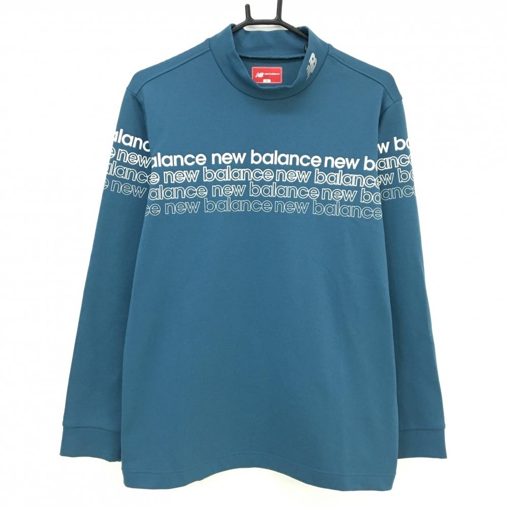 【超美品】ニューバランスゴルフ 長袖ハイネックシャツ スモーキーブルー×白 裏起毛  メンズ 5(L) ゴルフウェア 2024年モデル New Balance