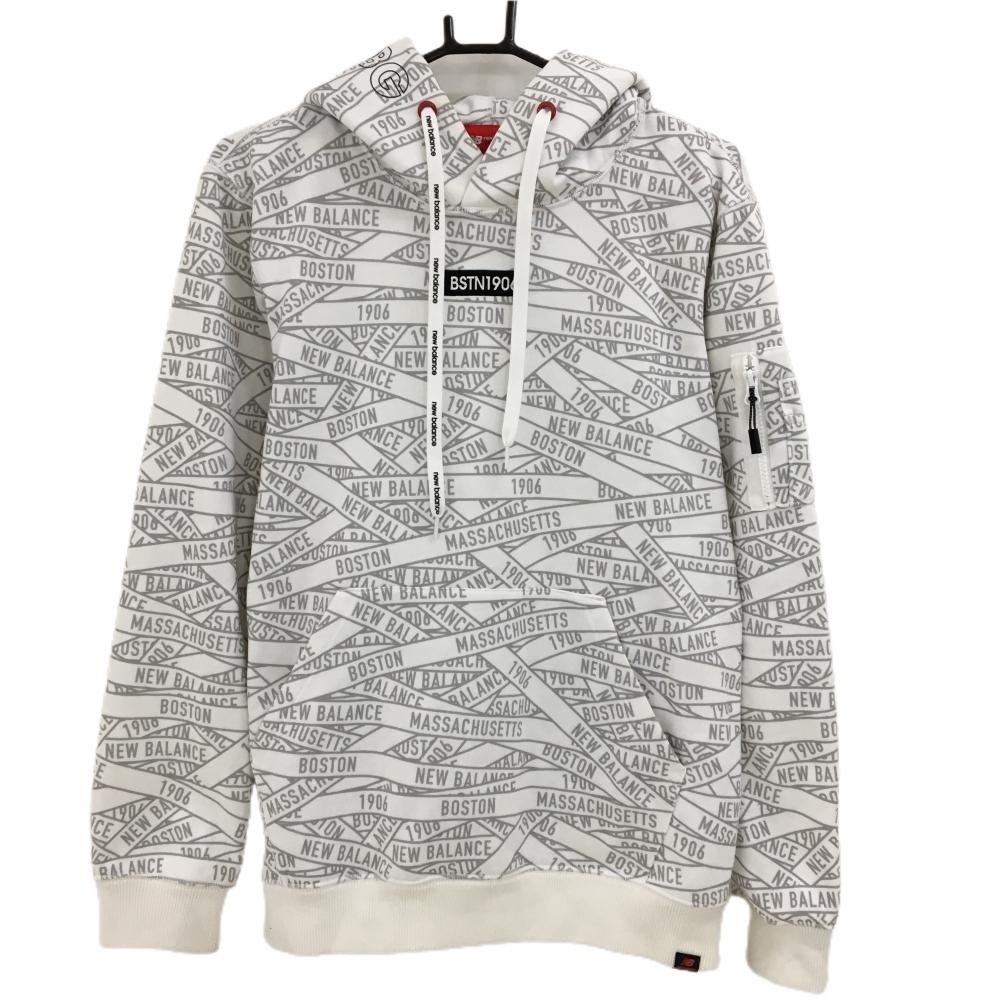 ニューバランスゴルフ パーカー 白×グレー ロゴ総柄 裏起毛 トレーナー  メンズ 4(M) ゴルフウェア New Balance