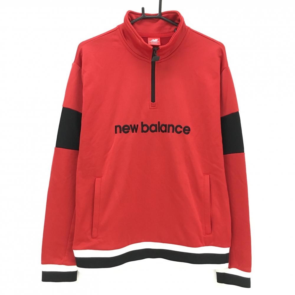 【美品】ニューバランス ハイネックトレーナー レッド×黒×白 ハーフジップ フロントロゴ  メンズ L ゴルフウェア New Balance