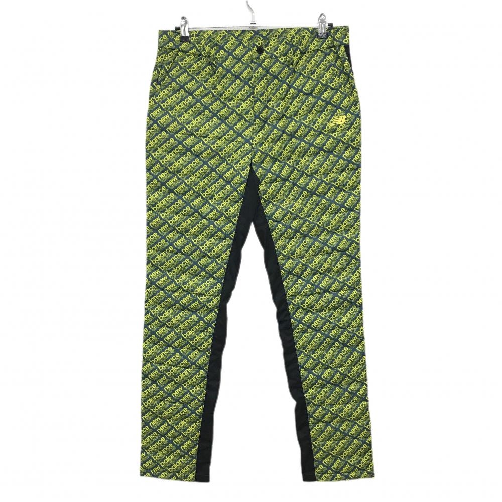 【超美品】ニューバランスゴルフ 中綿パンツ ネイビー×イエロー ロゴ総柄 メンズ 5(L) ゴルフウェア New Balance