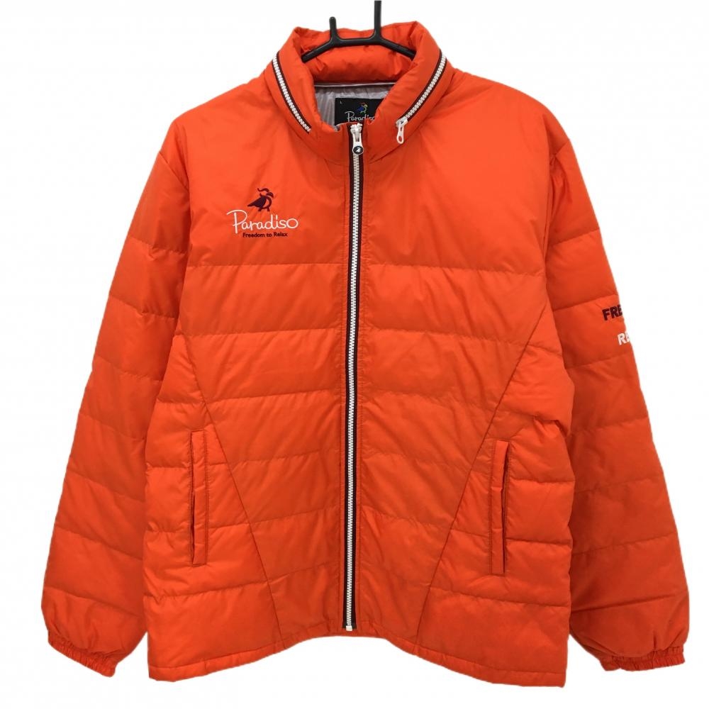 パラディーゾ ダウンジャケット オレンジ ロゴ刺しゅう フード収納可 メンズ L ゴルフウェア Paradiso