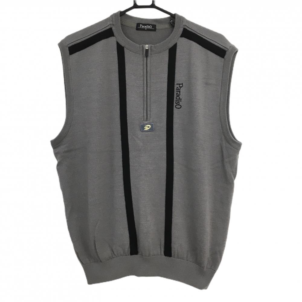 【超美品】パラディーゾ ニットベスト グレー×黒 ハーフジップ ウール混 メンズ M ゴルフウェア Paradiso