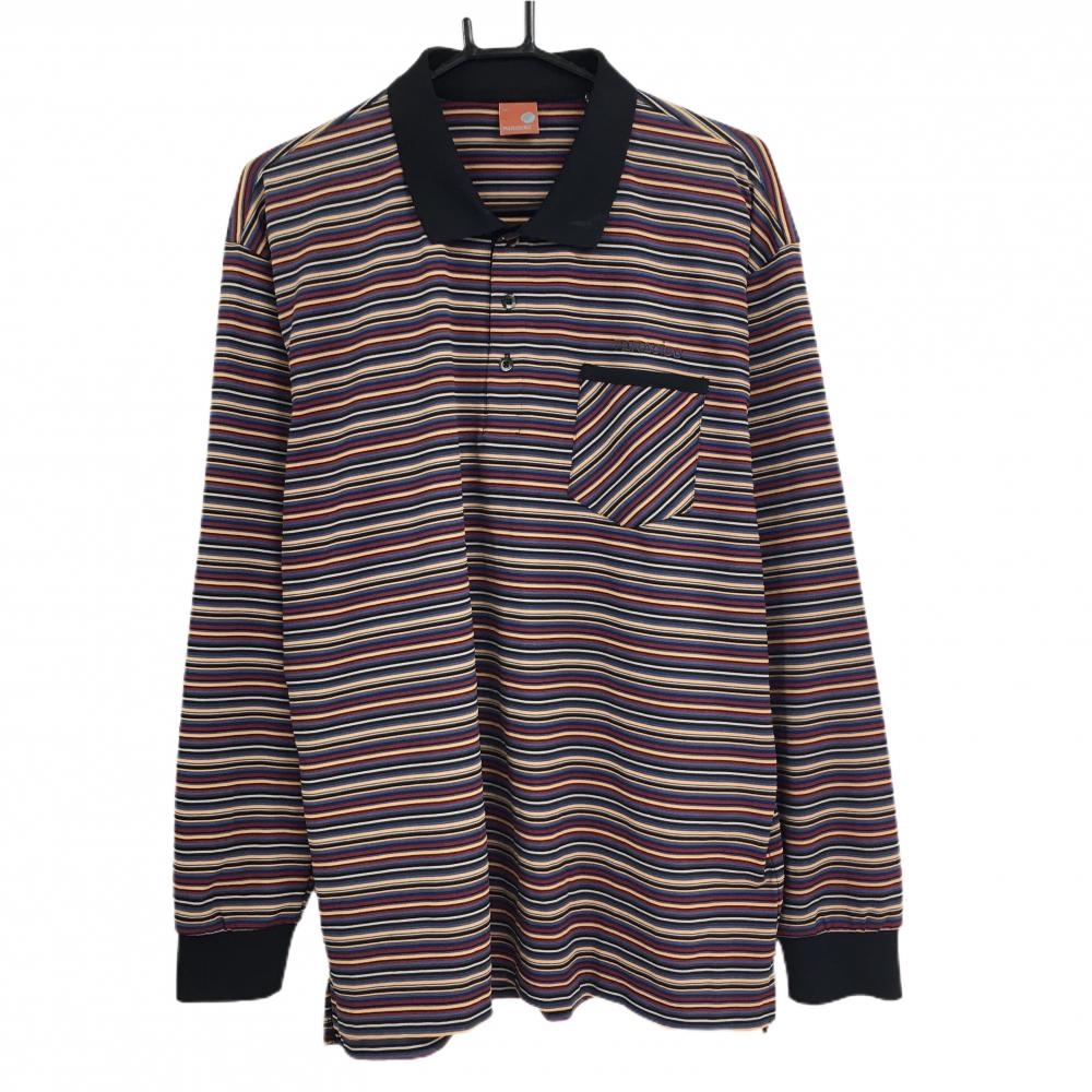 パラディーゾ 長袖ポロシャツ マルチカラー ボーダー 胸ポケット付 メンズ LL ゴルフウェア Paradiso