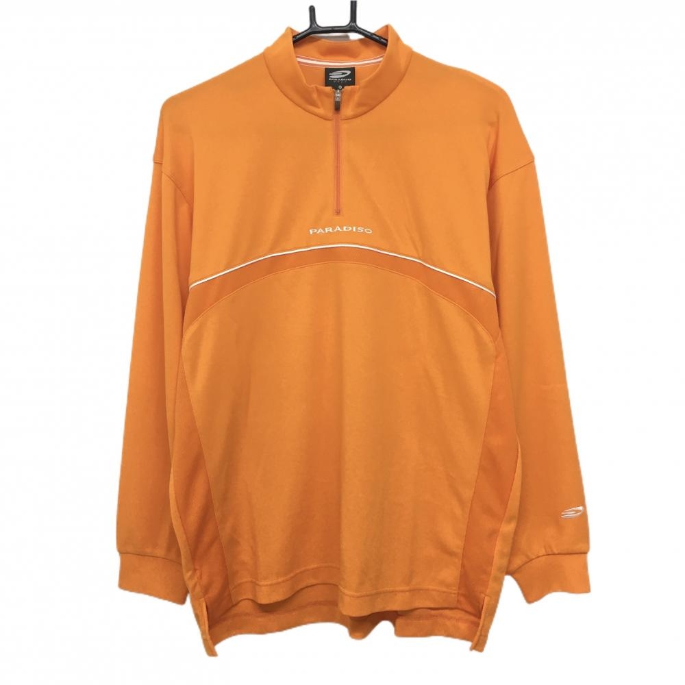 【超美品】パラディーゾ 長袖ハイネックシャツ オレンジ×白 胸元サイド切替 ハーフジップ メンズ M ゴルフウェア Paradiso