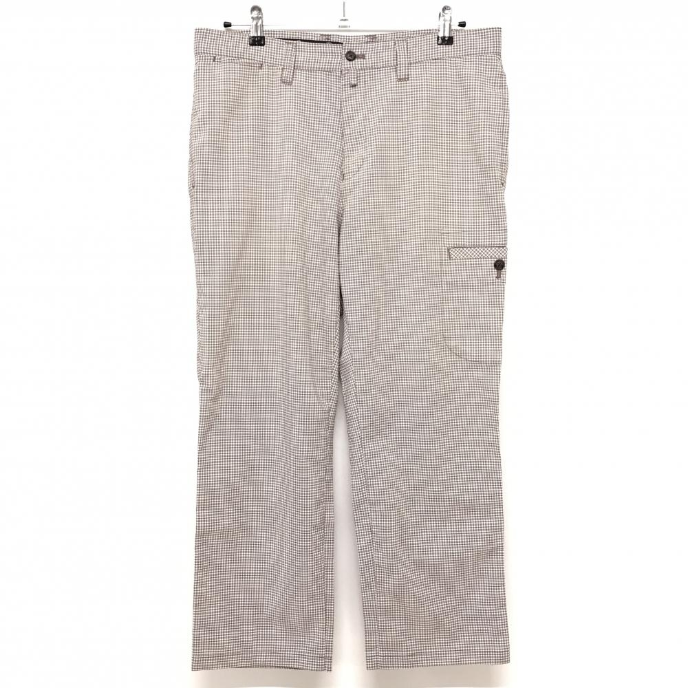 【美品】パラディーゾ パンツ 白×ブラウン チェック 複数ポケット メンズ 92 ゴルフウェア Paradiso