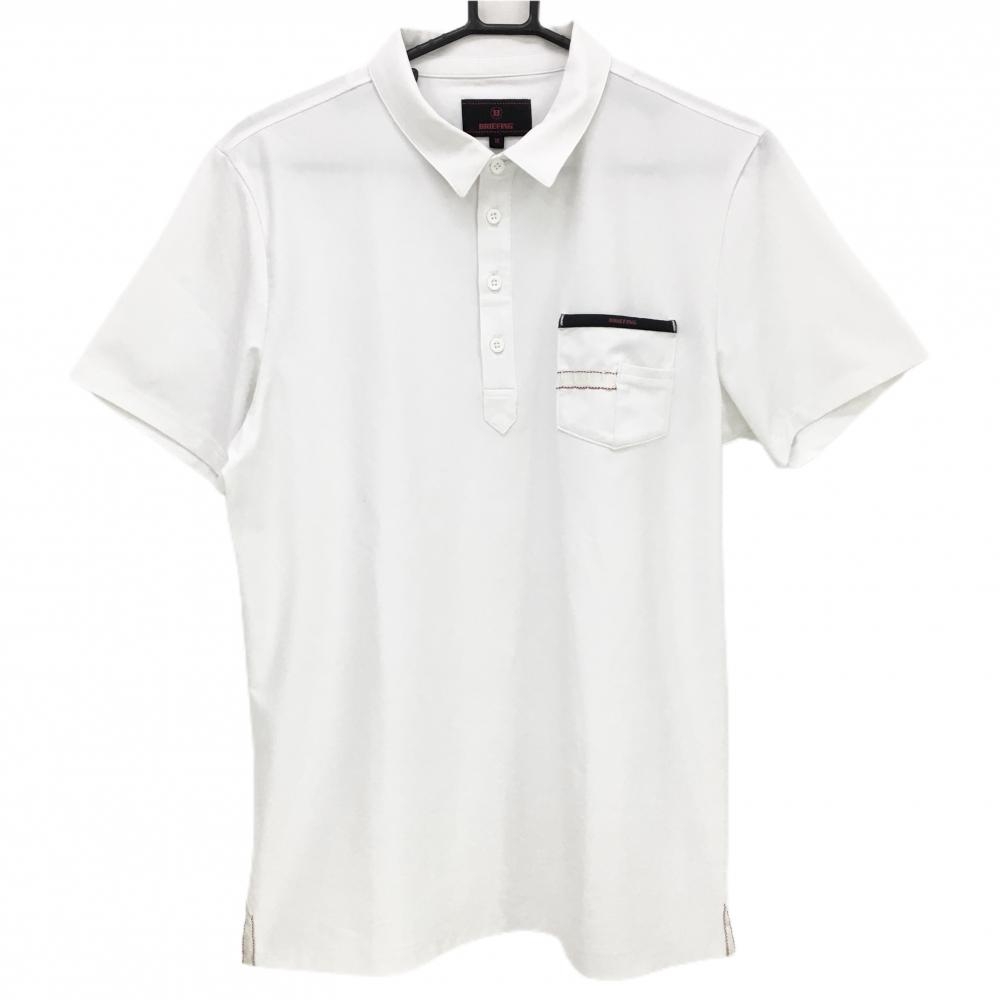 ブリーフィング 半袖ポロシャツ 白 胸ポケット メンズ M ゴルフウェア BRIEFING 画像