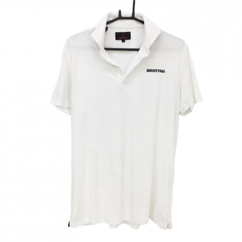 【美品】ブリーフィング 半袖スキッパーシャツ 白×パイル地 ロゴ刺しゅう  メンズ L ゴルフウェア BRIEFING