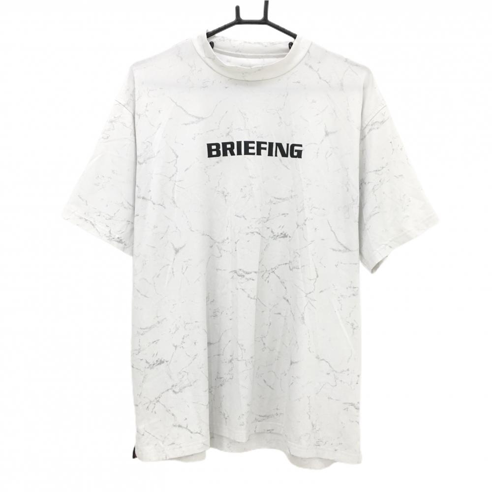 ブリーフィング 半袖ハイネックシャツ 白×ライトグレー 総柄 メンズ L ゴルフウェア 2023年モデル BRIEFING
