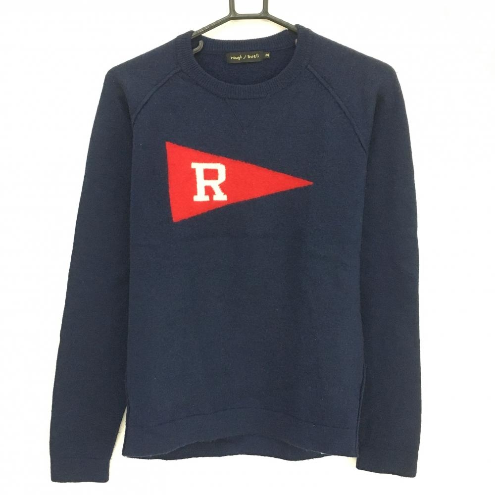 【超美品】ラフアンドスウェル セーター ネイビー×レッド ウール100% ニット メンズ M ゴルフウェア rough＆swell