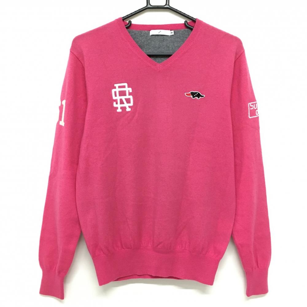 ラフアンドスウェル　カシミヤ100%　ニット　ゴルフウェア　ピンク×グレー　L 超美品】ラフアンドスウェル セーター ピンク 背面杢グレー カシミヤ