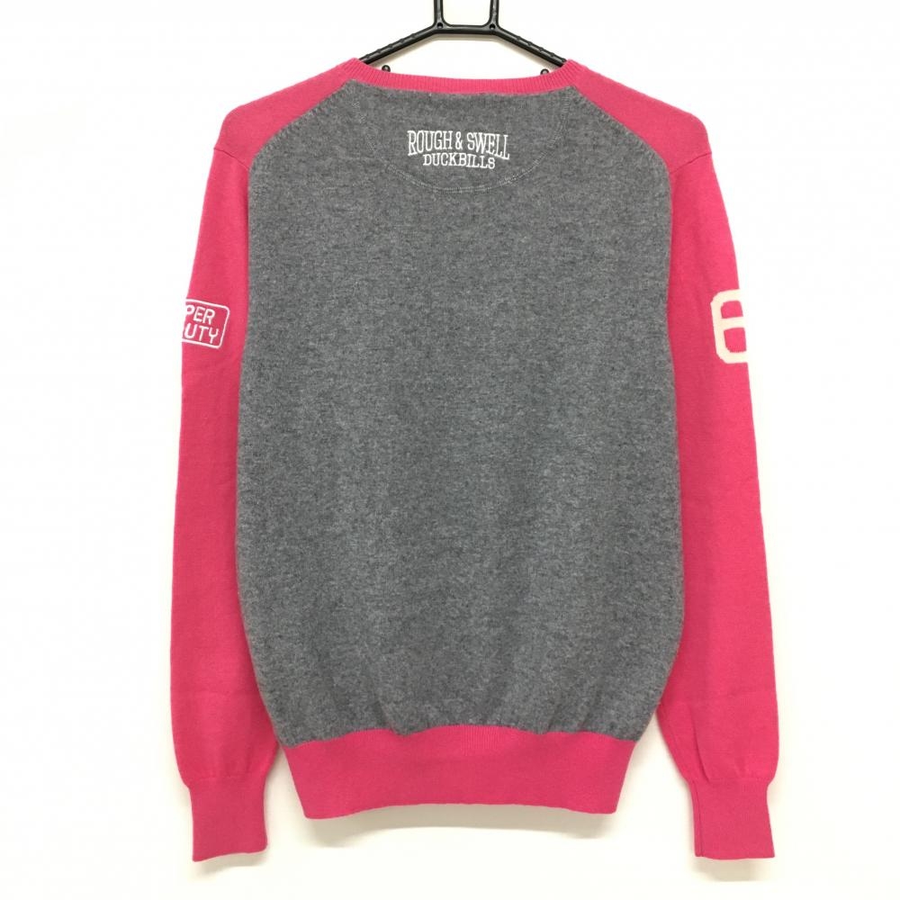 ラフアンドスウェル　カシミヤ100%　ニット　ゴルフウェア　ピンク×グレー　L 超美品】ラフアンドスウェル セーター ピンク 背面杢グレー カシミヤ