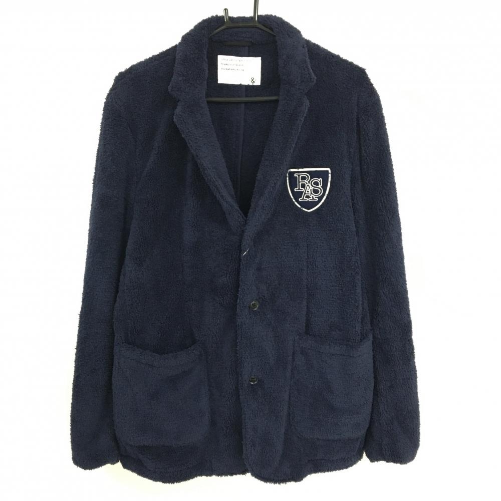 【新品】ラフアンドスウェル テーラードジャケット ネイビー×白 ボア ワッペン メンズ XL ゴルフウェア rough＆swell