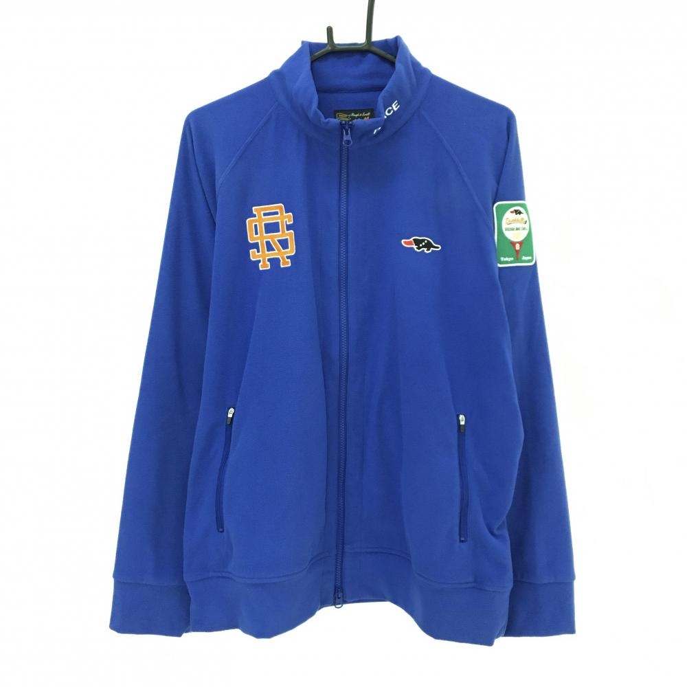 【超美品】ラフアンドスウェル フリースジャケット ブルー ロゴ刺しゅう メンズ XL ゴルフウェア rough＆swell