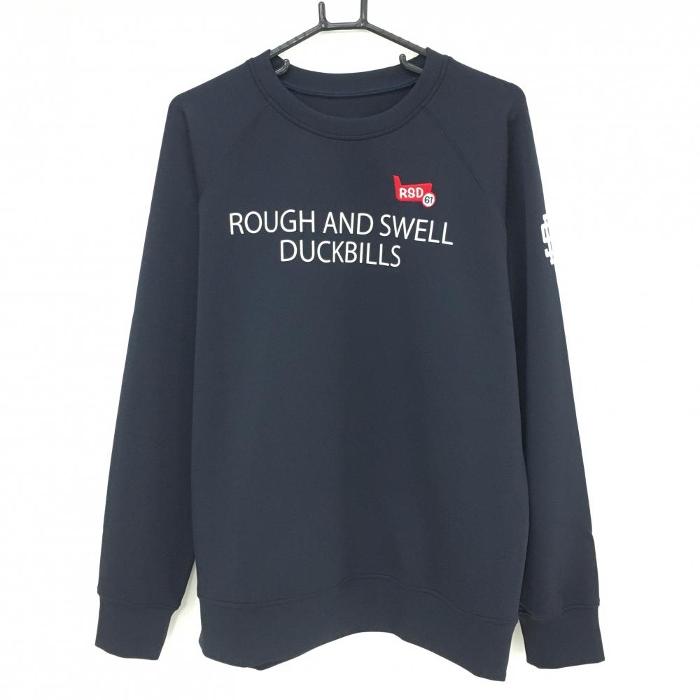 【超美品】ラフアンドスウェル トレーナー ネイビー×白 フロントロゴ 薄手 メンズ L ゴルフウェア 2023年モデル rough＆swell
