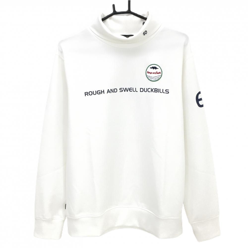 【美品】ラフアンドスウェル タートルネックトレーナー 白 フロントロゴ 薄手 メンズ L ゴルフウェア 2023年モデル rough＆swell