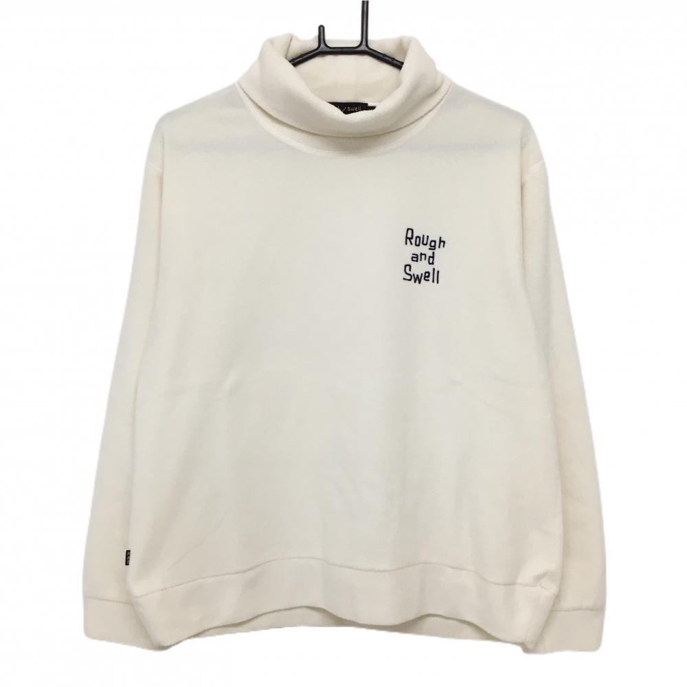 【美品】ラフアンドスウェル タートルネックトレーナー アイボリー フリース地 ロゴ刺しゅう メンズ XL ゴルフウェア rough＆swell