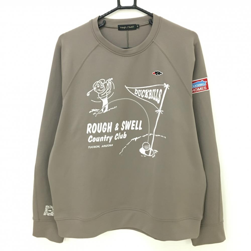 【美品】ラフアンドスウェル トレーナー ブラウン×白 ダンボールニット 薄手 メンズ L ゴルフウェア rough＆swell
