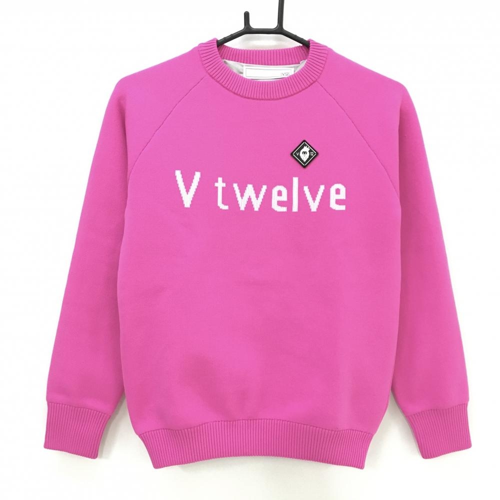 【超美品】ヴィトゥエルヴ セーター ピンク×白 フロントロゴ 裏地付 ニット  レディース 1(M) ゴルフウェア 2023年モデル V12