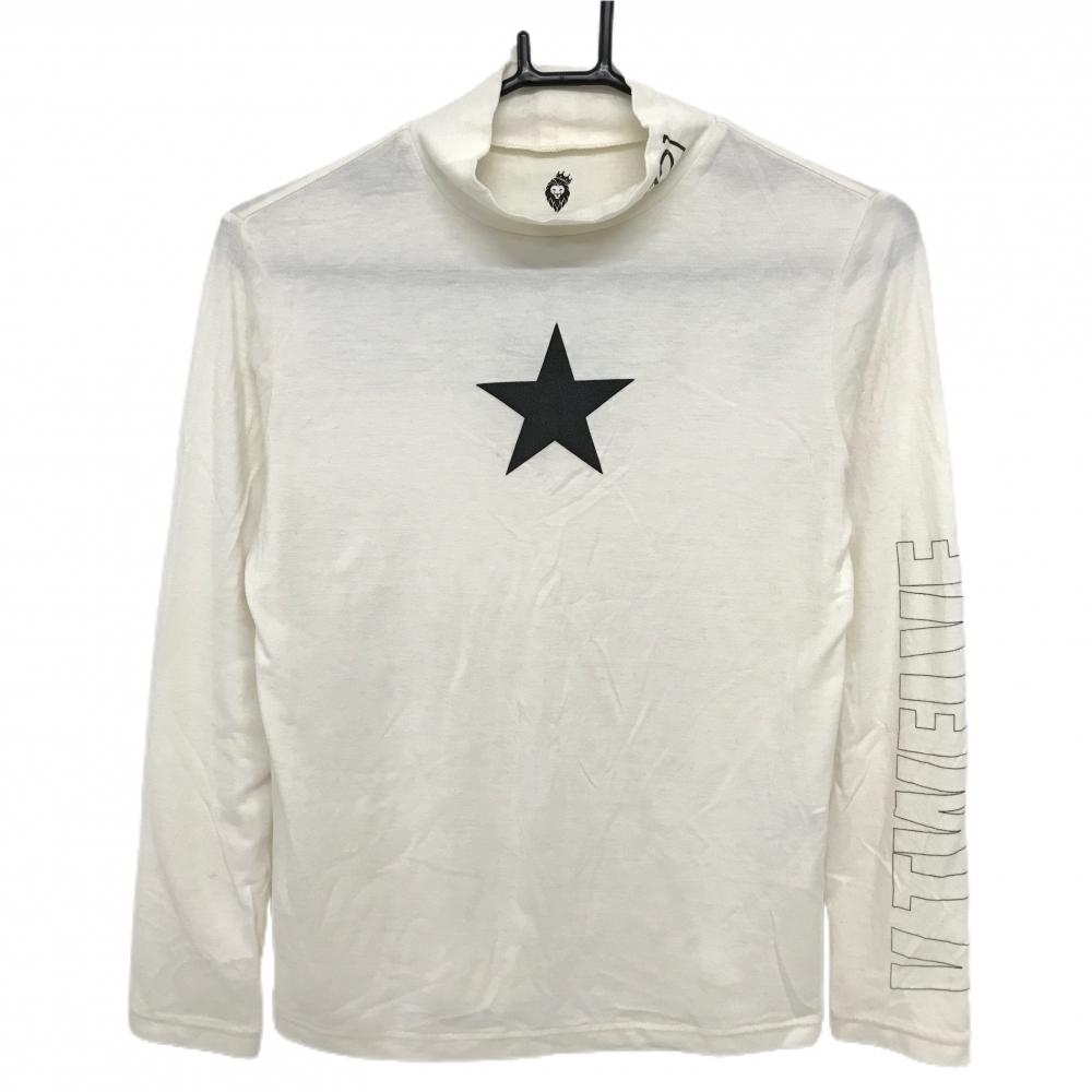 【美品】V12 長袖ハイネックシャツ 白×黒 表微起毛 フロント星 アクリル混 レディース 0(S) ゴルフウェア V12
