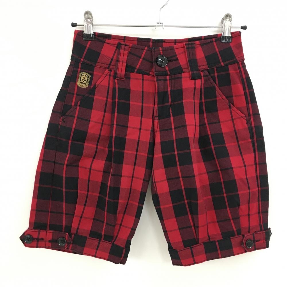 【超美品】エドウィンゴルフ ハーフパンツ レッド×黒 チェック レディース XS ゴルフウェア EDWIN GOLF
