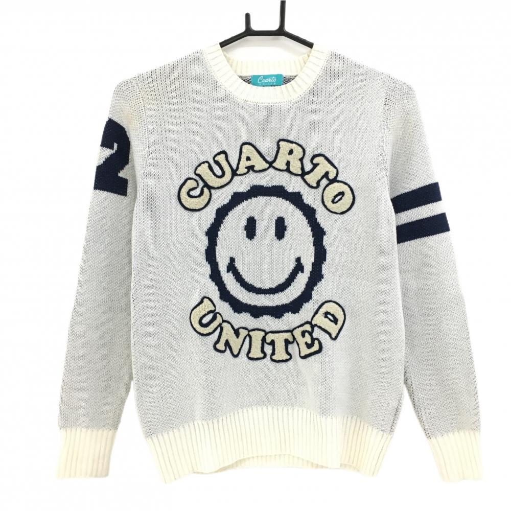 CUARTO UNITED ホワイト・ブラック長袖セーター メンズL