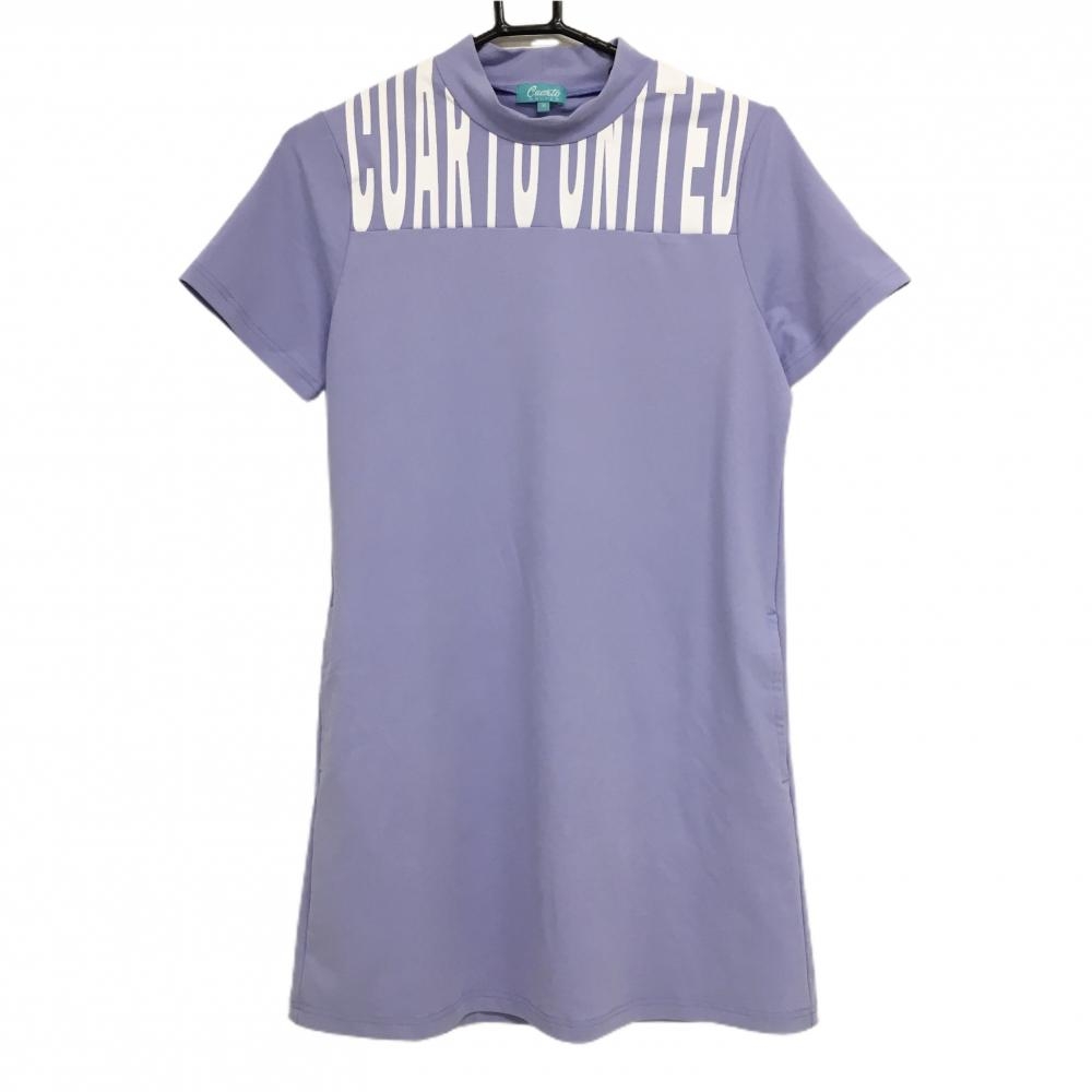 【超美品】クアルトユナイテッド 半袖ハイネックワンピース ライトパープル×白 レディース M ゴルフウェア CUARTO UNITED