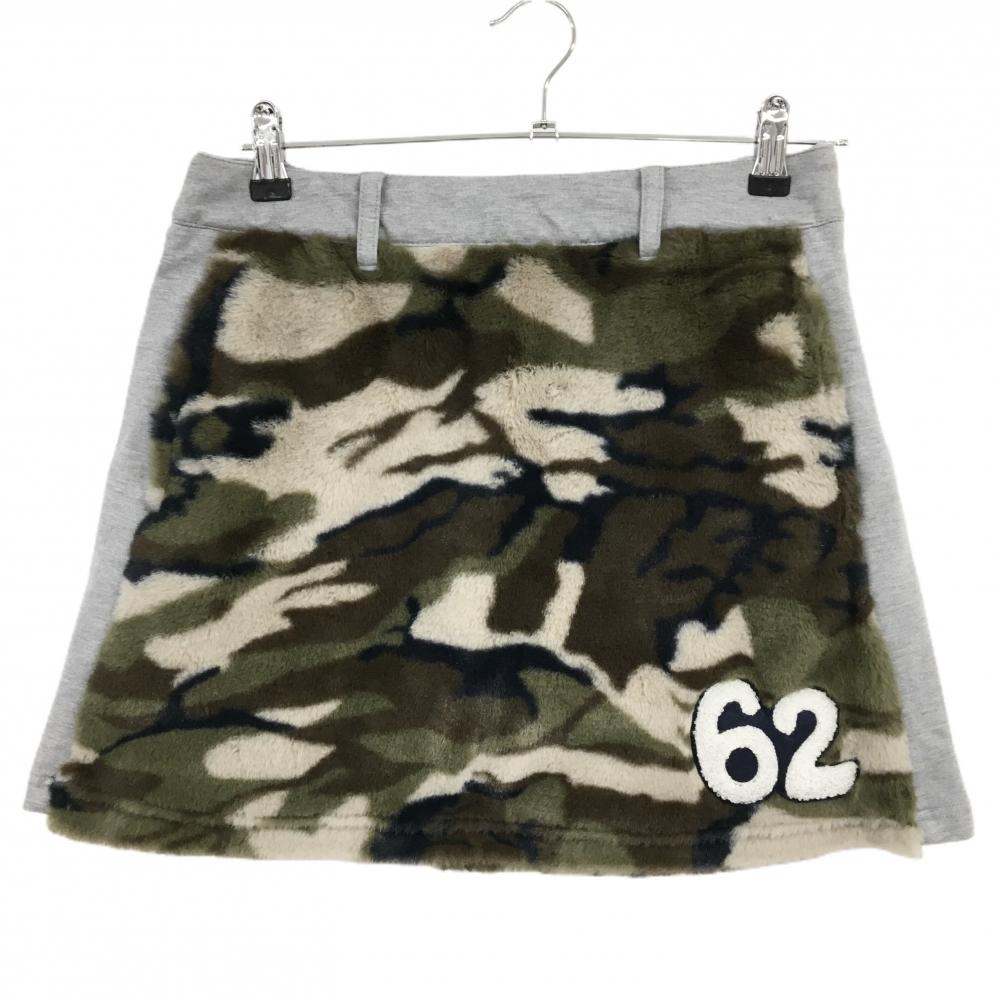【超美品】クアルトユナイテッド 切替ファースカート カーキ×杢グレー 迷彩柄 カモフラ  レディース L ゴルフウェア CUARTO UNITED