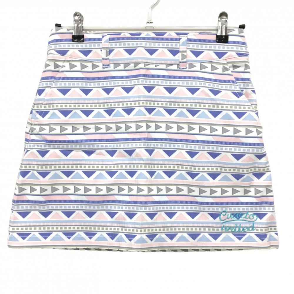 【超美品】クアルトユナイテッド スカート 白×ネイビー×ピンク 総柄 内側インナーパンツ  レディース M ゴルフウェア CUARTO UNITED