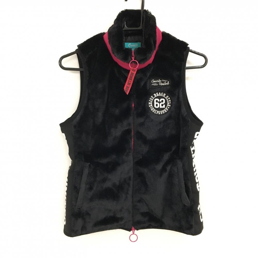 【超美品】クアルトユナイテッド ファーベスト 黒×ピンク×白 サイドロゴ レディース S ゴルフウェア CUARTO UNITED