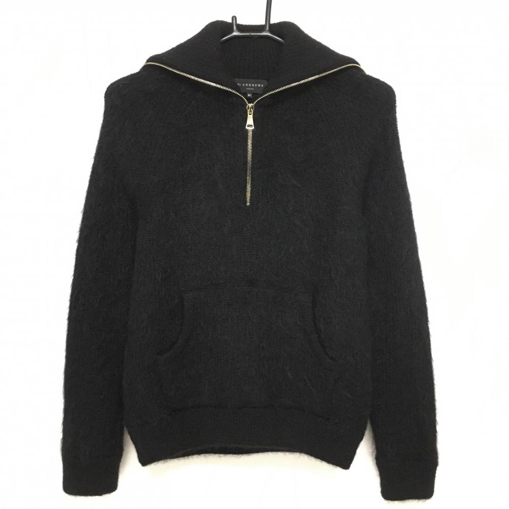 【超美品】セントアンドリュース セーター 黒 モヘヤ・アルパカ混 ハーフジップ ニット レディース M ゴルフウェア St ANDREWS