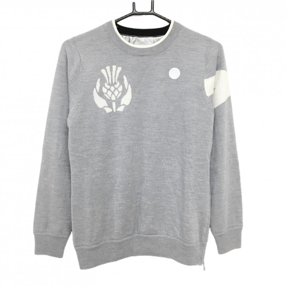 【美品】セントアンドリュース セーター グレー×白 蓄熱裏地 ウール100％ ニット レディース M ゴルフウェア St ANDREWS