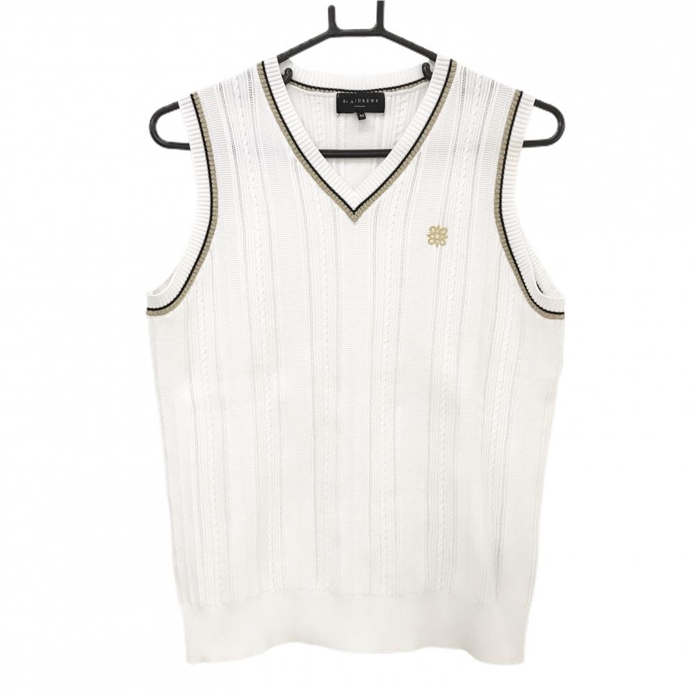 セントアンドリュース ニットベスト 白×ゴールド レディース M ゴルフ