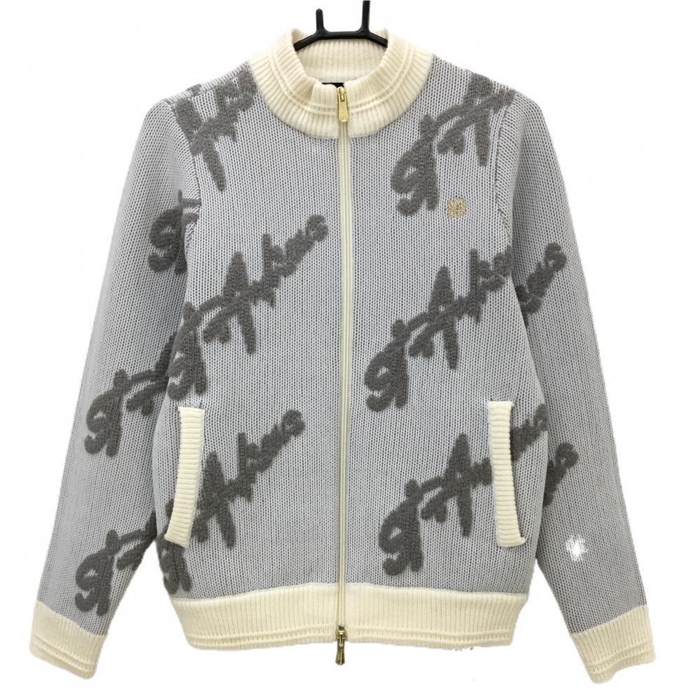 【美品】セントアンドリュース ニットジャケット 白×グレー 総柄 ウール混  レディース M ゴルフウェア St ANDREWS