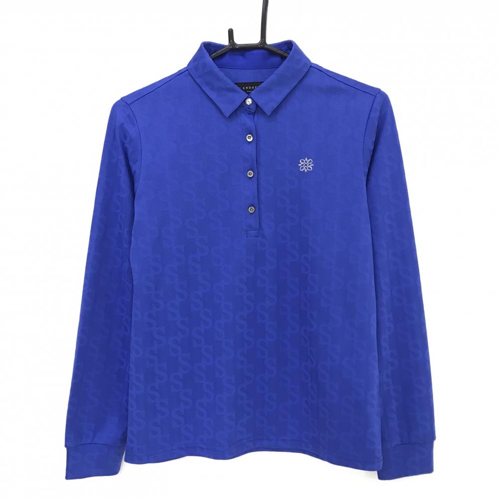 超美品】セントアンドリュース 長袖ポロシャツ ブルー ロゴ地模様