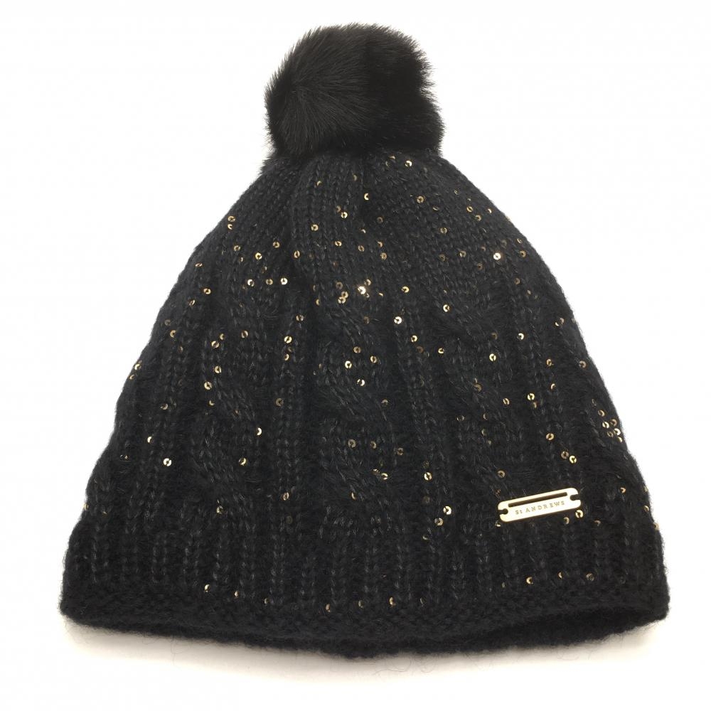 【新品】セントアンドリュース ニット帽 黒×ゴールド スパンコール  レディース S/M ゴルフウェア St ANDREWS